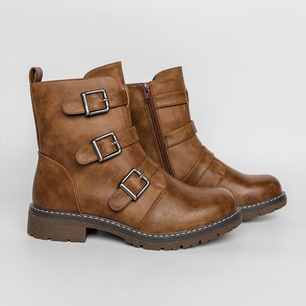 TAXI Stylish Brown Triple Buckle Boots